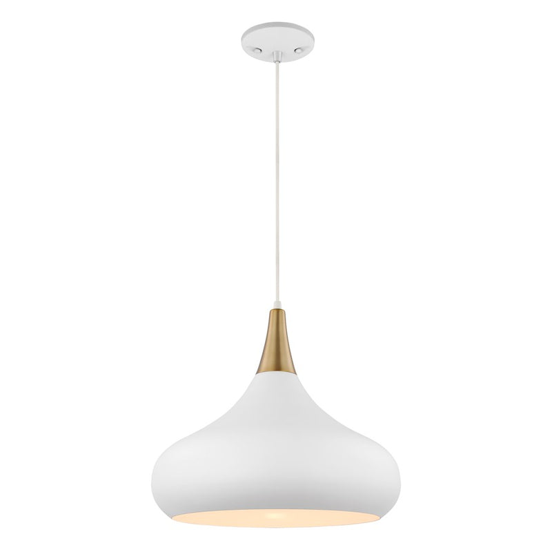 Nuvo Lighting Phoenix 18in 1-Light Large Pendant | Mid-Century Matte White and Burnished Brass | Kitchen Island & Dining Room | 18 x 18 x | Model 60-7518