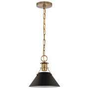 Nuvo Lighting Outpost 1-Light Small Pendant | Mid-Century Modern Matte Black and Burnished Brass | Kitchen Island & Dining Room | 9.5 x | Model 60-7521
