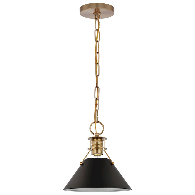 Nuvo Lighting Outpost 1-Light Small Pendant | Mid-Century Modern Matte Black and Burnished Brass | Kitchen Island & Dining Room | 9.5 x | Model 60-7521