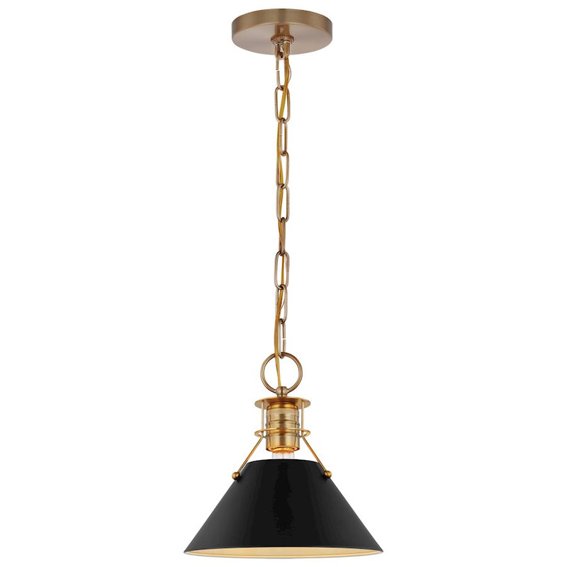 Nuvo Lighting Outpost 1-Light Small Pendant | Mid-Century Modern Matte Black and Burnished Brass | Kitchen Island & Dining Room | 9.5 x | Model 60-7521