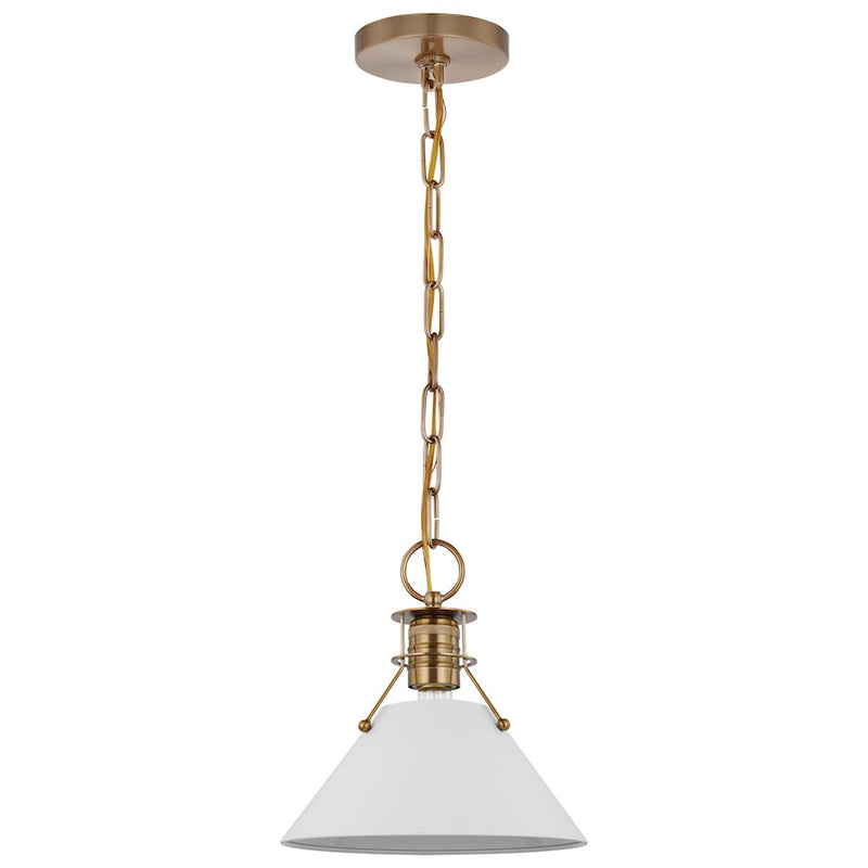 Nuvo Lighting Outpost 1-Light Small Pendant | Mid-Century Modern Matte White and Burnished Brass | Kitchen Island & Dining Room | 9.5 x | Model 60-7522