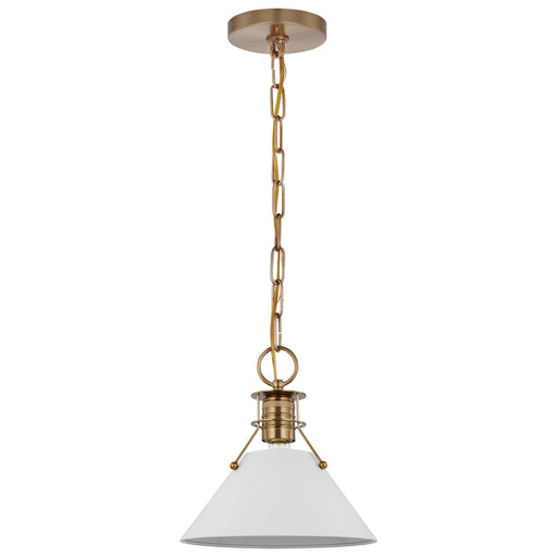 Nuvo Lighting Outpost 1-Light Small Pendant | Mid-Century Modern Matte White and Burnished Brass | Kitchen Island & Dining Room | 9.5 x | Model 60-7522