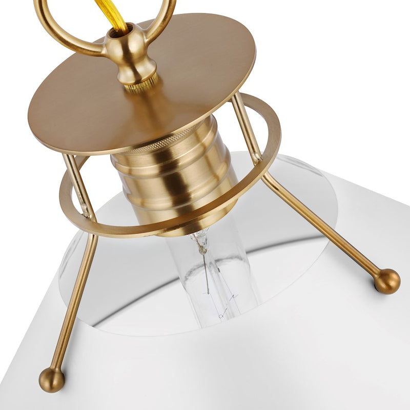Nuvo Lighting Outpost 1-Light Small Pendant | Mid-Century Modern Matte White and Burnished Brass | Kitchen Island & Dining Room | 9.5 x | Model 60-7522