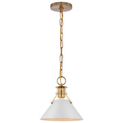 Nuvo Lighting Outpost 1-Light Small Pendant | Mid-Century Modern Matte White and Burnished Brass | Kitchen Island & Dining Room | 9.5 x | Model 60-7522