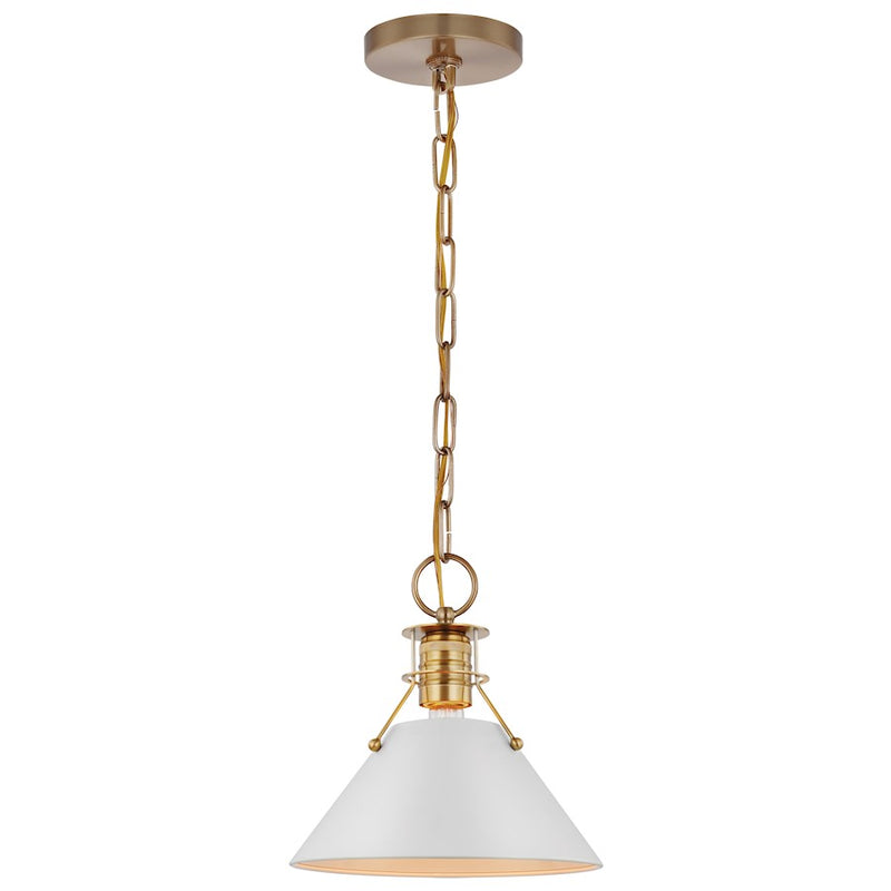 Nuvo Lighting Outpost 1-Light Small Pendant | Mid-Century Modern Matte White and Burnished Brass | Kitchen Island & Dining Room | 9.5 x | Model 60-7522