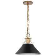 Nuvo Lighting Outpost 13in 1-Light Medium Pendant | Mid-Century Modern Matte Black and Burnished Brass | Kitchen Island & Dining Room | 13 | Model 60-7523