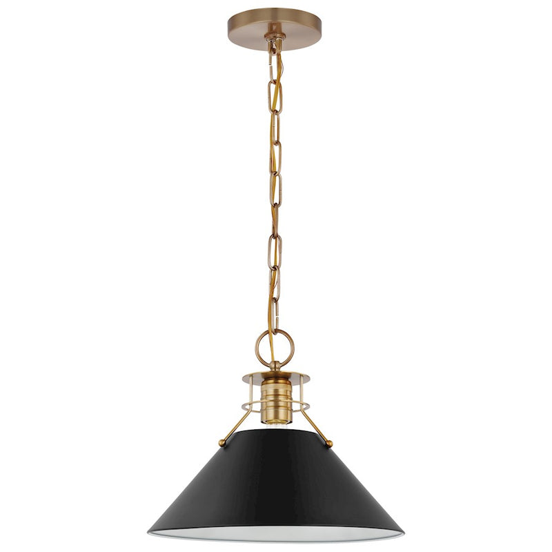 Nuvo Lighting Outpost 13in 1-Light Medium Pendant | Mid-Century Modern Matte Black and Burnished Brass | Kitchen Island & Dining Room | 13 | Model 60-7523
