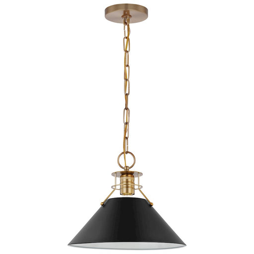 Nuvo Lighting Outpost 13in 1-Light Medium Pendant | Mid-Century Modern Matte Black and Burnished Brass | Kitchen Island & Dining Room | 13 | Model 60-7523