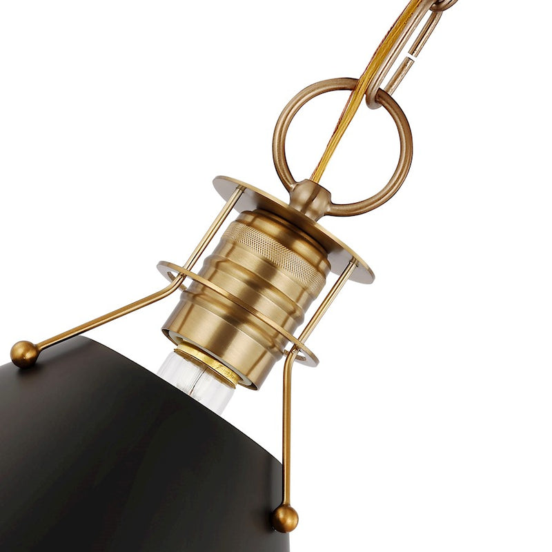 Nuvo Lighting Outpost 13in 1-Light Medium Pendant | Mid-Century Modern Matte Black and Burnished Brass | Kitchen Island & Dining Room | 13 | Model 60-7523