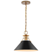 Nuvo Lighting Outpost 13in 1-Light Medium Pendant | Mid-Century Modern Matte Black and Burnished Brass | Kitchen Island & Dining Room | 13 | Model 60-7523