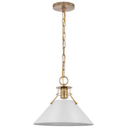 Nuvo Lighting Outpost 13in 1-Light Medium Pendant | Mid-Century Matte White and Burnished Brass | Kitchen Island & Dining Room | 13 x 13 x | Model 60-7524
