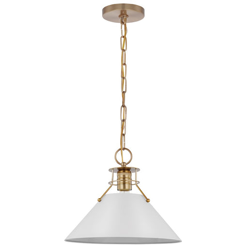 Nuvo Lighting Outpost 13in 1-Light Medium Pendant | Mid-Century Matte White and Burnished Brass | Kitchen Island & Dining Room | 13 x 13 x | Model 60-7524