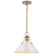 Nuvo Lighting Outpost 13in 1-Light Medium Pendant | Mid-Century Matte White and Burnished Brass | Kitchen Island & Dining Room | 13 x 13 x | Model 60-7524