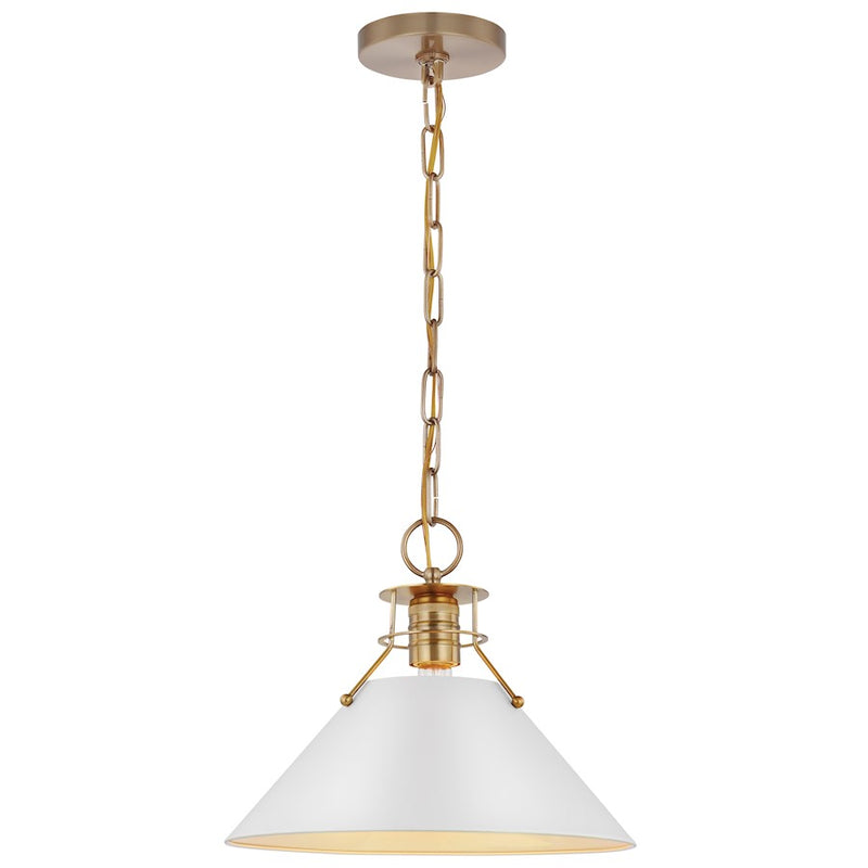 Nuvo Lighting Outpost 13in 1-Light Medium Pendant | Mid-Century Matte White and Burnished Brass | Kitchen Island & Dining Room | 13 x 13 x | Model 60-7524