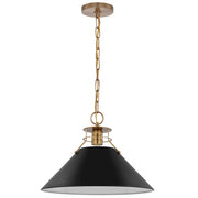 Nuvo Outpost 16in 1-Light Pendant | Mid-Century Modern Matte Black and Burnished Brass | Kitchen Island & Dining Room | 16 x 16 x 12 in | Model 60-7525