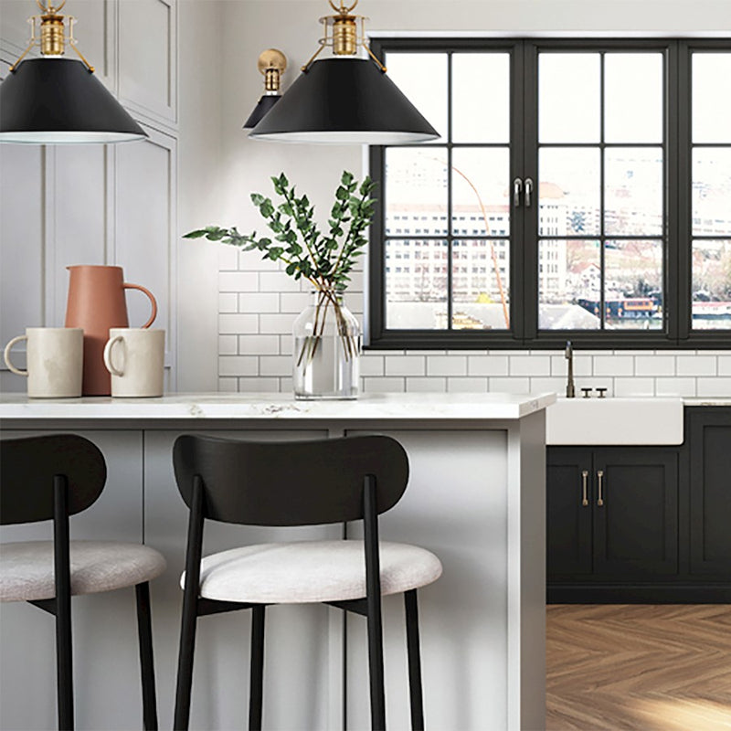 Nuvo Outpost 16in 1-Light Pendant | Mid-Century Modern Matte Black and Burnished Brass | Kitchen Island & Dining Room | 16 x 16 x 12 in | Model 60-7525