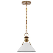 Nuvo Lighting Outpost 16in 1-Light Large Pendant | Mid-Century Modern Matte White and Burnished Brass | Kitchen Island & Dining Room | 16 | Model 60-7526