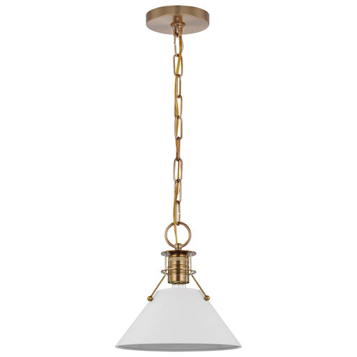 Nuvo Lighting Outpost 16in 1-Light Large Pendant | Mid-Century Modern Matte White and Burnished Brass | Kitchen Island & Dining Room | 16 | Model 60-7526