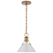 Nuvo Lighting Outpost 16in 1-Light Large Pendant | Mid-Century Modern Matte White and Burnished Brass | Kitchen Island & Dining Room | 16 | Model 60-7526