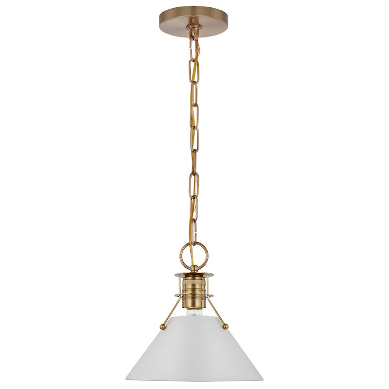 Nuvo Lighting Outpost 16in 1-Light Large Pendant | Mid-Century Modern Matte White and Burnished Brass | Kitchen Island & Dining Room | 16 | Model 60-7526