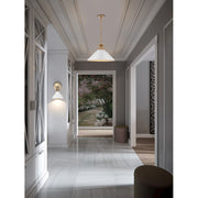 Nuvo Lighting Outpost 16in 1-Light Large Pendant | Mid-Century Modern Matte White and Burnished Brass | Kitchen Island & Dining Room | 16 | Model 60-7526