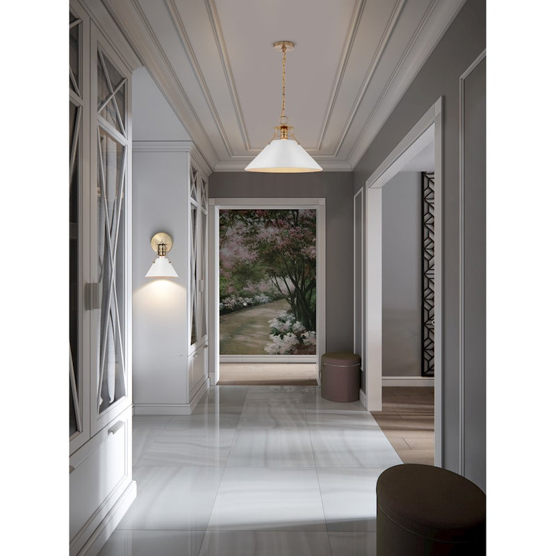 Nuvo Lighting Outpost 16in 1-Light Large Pendant | Mid-Century Modern Matte White and Burnished Brass | Kitchen Island & Dining Room | 16 | Model 60-7526