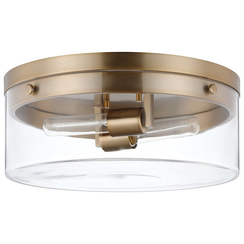 Nuvo Lighting Intersection 11in 2-Light Flush Mount | Industrial Chic Burnished Brass and Clear Glass | Hallway & Entryway | 11 x 11 x 6 in | Model 60-7536