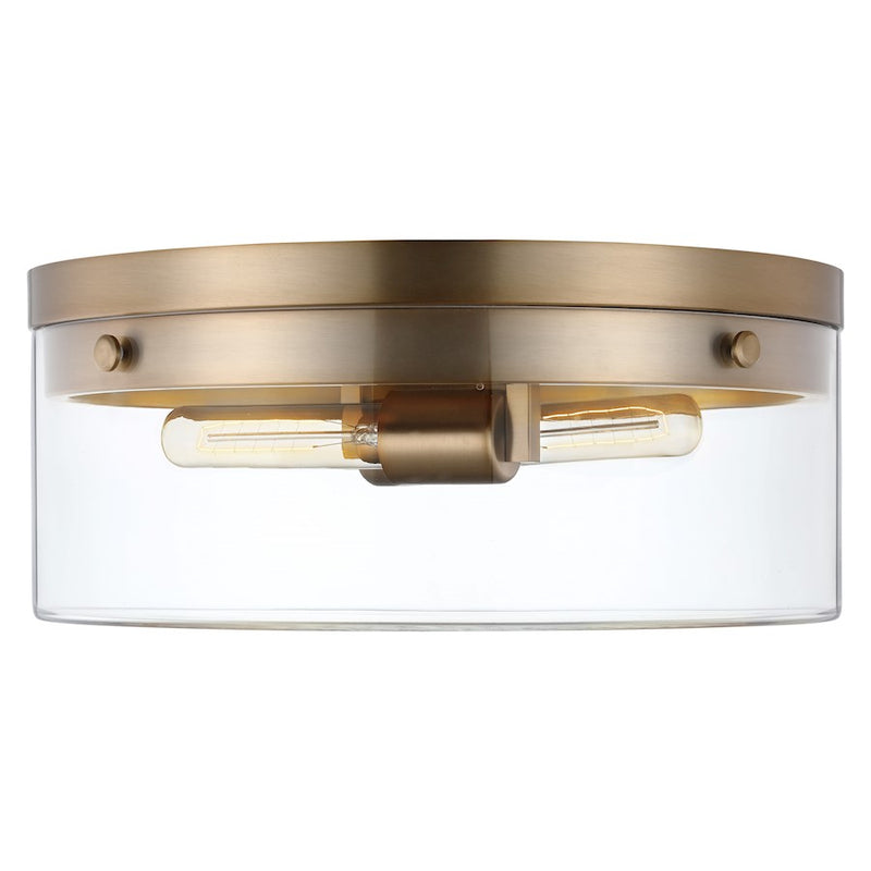 Nuvo Lighting Intersection 11in 2-Light Flush Mount | Industrial Chic Burnished Brass and Clear Glass | Hallway & Entryway | 11 x 11 x 6 in | Model 60-7536