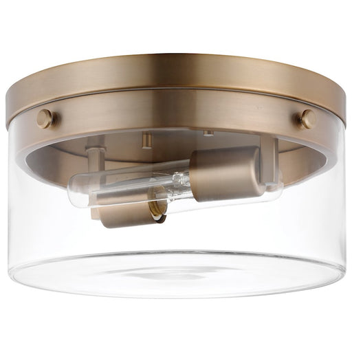 Nuvo Lighting Intersection 14in Medium Flush Mount | Industrial Chic Burnished Brass and Clear Glass | Hallway & Entryway | 14 x 14 x 6 in | Model 60-7537