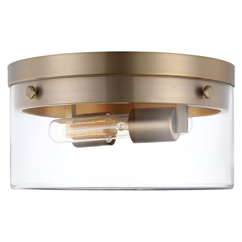 Nuvo Lighting Intersection 14in Medium Flush Mount | Industrial Chic Burnished Brass and Clear Glass | Hallway & Entryway | 14 x 14 x 6 in | Model 60-7537