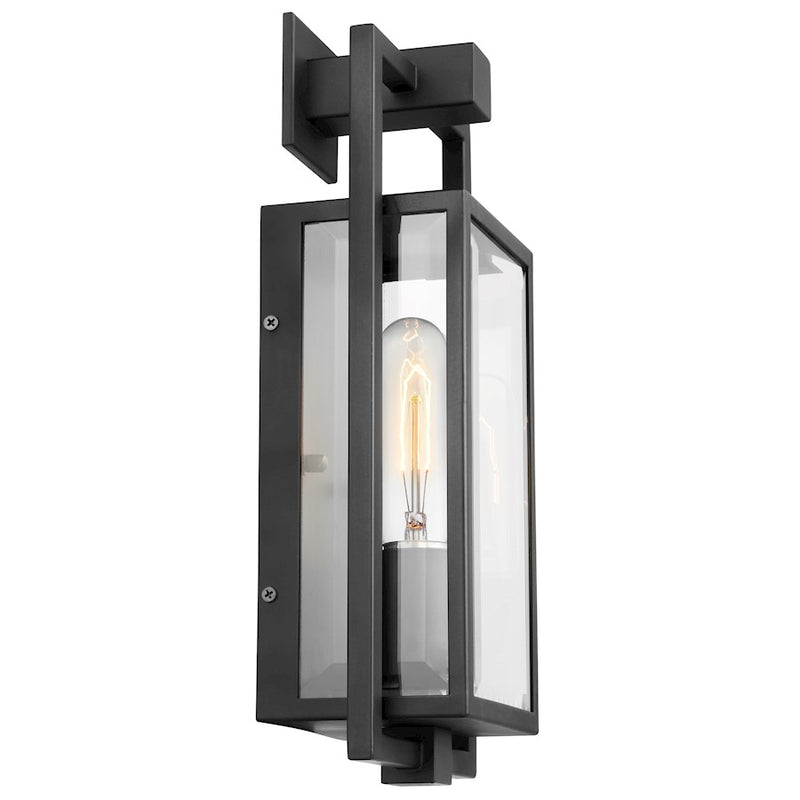 Nuvo Lighting Exhibit 8in 1-Light Wall Sconce | Modern Matte Black and Clear Beveled Glass | Outdoor Entryway & Patio | 5 x 8 x 20 in | Model 60-7545