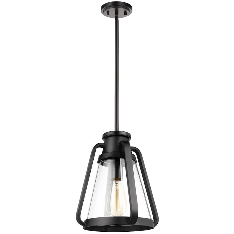 Nuvo Lighting Everett 10in 1-Light Pendant | Maritime Vintage Matte Black and Clear Glass | Kitchen Island & Dining Room | 10 x 10 x 12 in | Model 60-7552