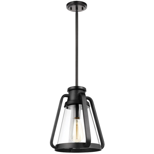 Nuvo Lighting Everett 10in 1-Light Pendant | Maritime Vintage Matte Black and Clear Glass | Kitchen Island & Dining Room | 10 x 10 x 12 in | Model 60-7552