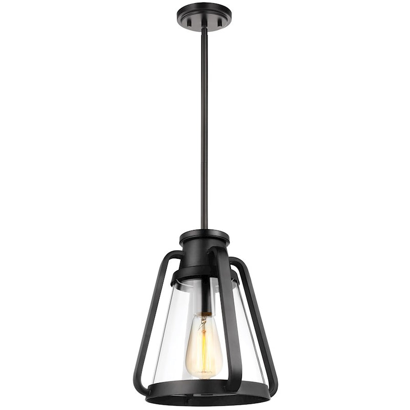 Nuvo Lighting Everett 10in 1-Light Pendant | Maritime Vintage Matte Black and Clear Glass | Kitchen Island & Dining Room | 10 x 10 x 12 in | Model 60-7552