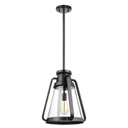 Nuvo Lighting Everett 14in 1-Light Pendant | Maritime Vintage Matte Black and Clear Glass | Kitchen Island & Dining Room | 14 x 14 x 16 in | Model 60-7553