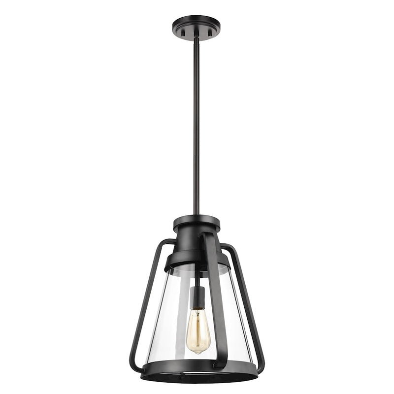 Nuvo Lighting Everett 14in 1-Light Pendant | Maritime Vintage Matte Black and Clear Glass | Kitchen Island & Dining Room | 14 x 14 x 16 in | Model 60-7553