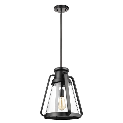 Nuvo Lighting Everett 14in 1-Light Pendant | Maritime Vintage Matte Black and Clear Glass | Kitchen Island & Dining Room | 14 x 14 x 16 in | Model 60-7553