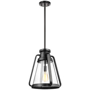 Nuvo Lighting Everett 14in 1-Light Pendant | Maritime Vintage Matte Black and Clear Glass | Kitchen Island & Dining Room | 14 x 14 x 16 in | Model 60-7553