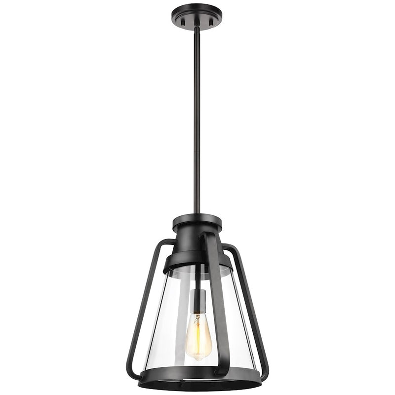 Nuvo Lighting Everett 14in 1-Light Pendant | Maritime Vintage Matte Black and Clear Glass | Kitchen Island & Dining Room | 14 x 14 x 16 in | Model 60-7553