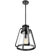 Nuvo Lighting Everett 14in 1-Light Pendant | Maritime Vintage Matte Black and Clear Glass | Kitchen Island & Dining Room | 14 x 14 x 16 in | Model 60-7553