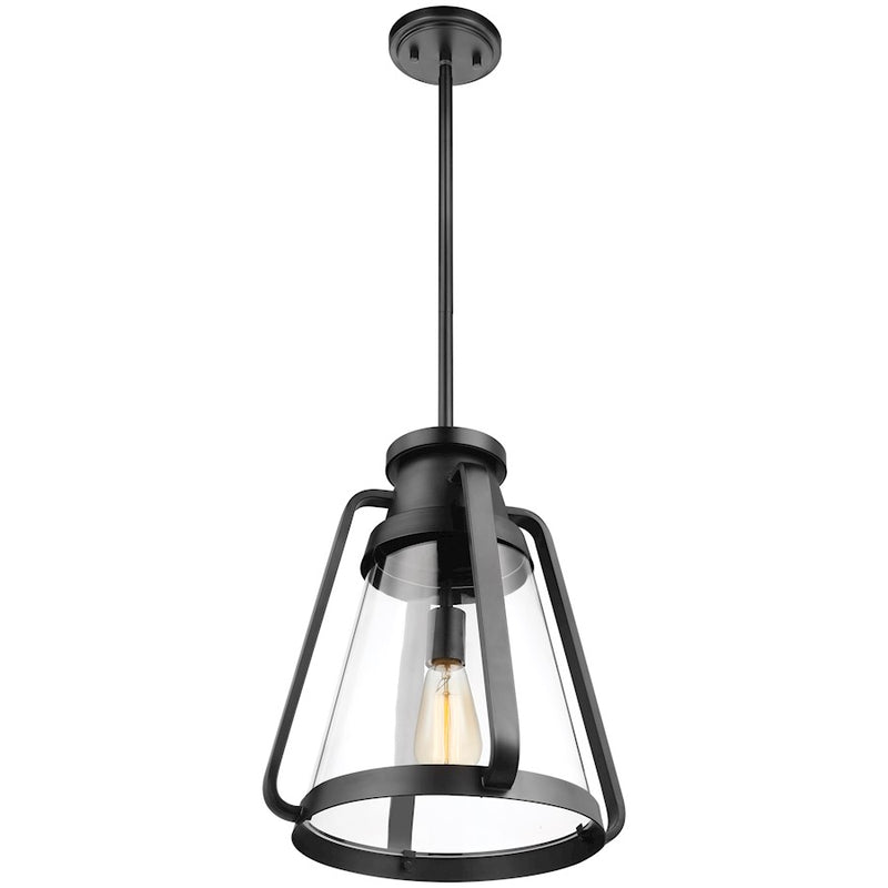 Nuvo Lighting Everett 14in 1-Light Pendant | Maritime Vintage Matte Black and Clear Glass | Kitchen Island & Dining Room | 14 x 14 x 16 in | Model 60-7553