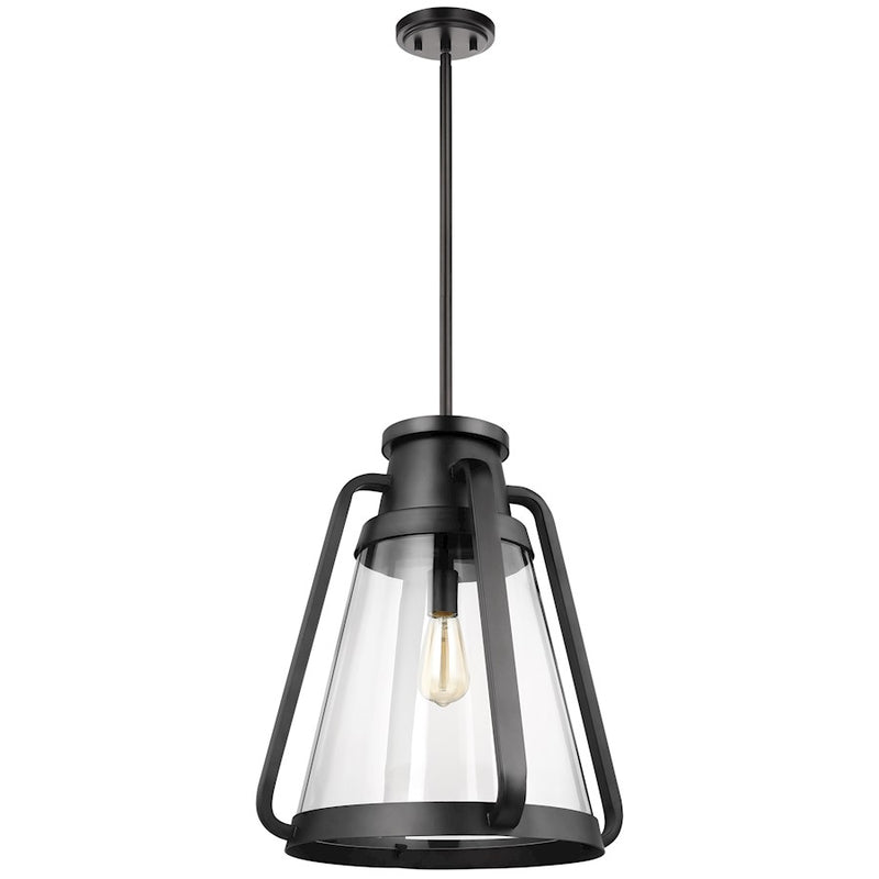 Nuvo Lighting Everett 18in 1-Light Pendant | Maritime Vintage Matte Black and Clear Glass | Kitchen Island & Dining Room | 18 x 18 x 21 in | Model 60-7554