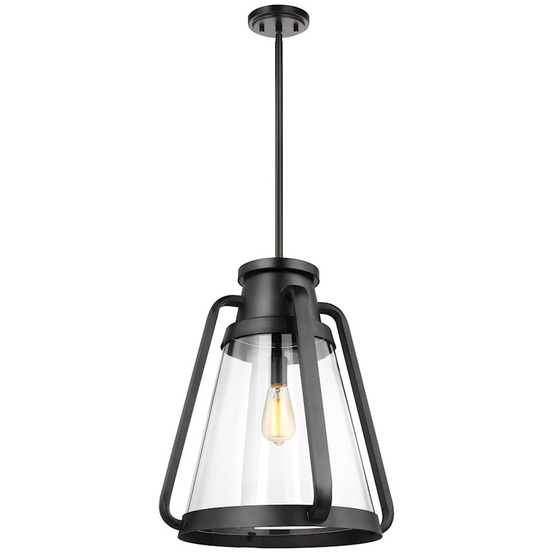 Nuvo Lighting Everett 18in 1-Light Pendant | Maritime Vintage Matte Black and Clear Glass | Kitchen Island & Dining Room | 18 x 18 x 21 in | Model 60-7554
