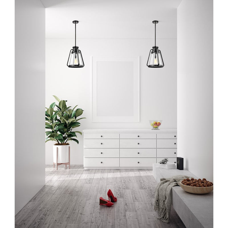 Nuvo Lighting Everett 18in 1-Light Pendant | Maritime Vintage Matte Black and Clear Glass | Kitchen Island & Dining Room | 18 x 18 x 21 in | Model 60-7554