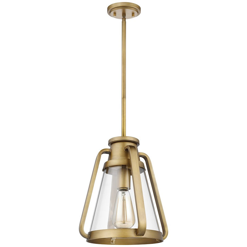 Nuvo Lighting Everett 10in 1-Light Pendant | Maritime Vintage Natural Brass and Clear Glass | Kitchen Island & Dining Room | 10 x 10 x 12 | Model 60-7562