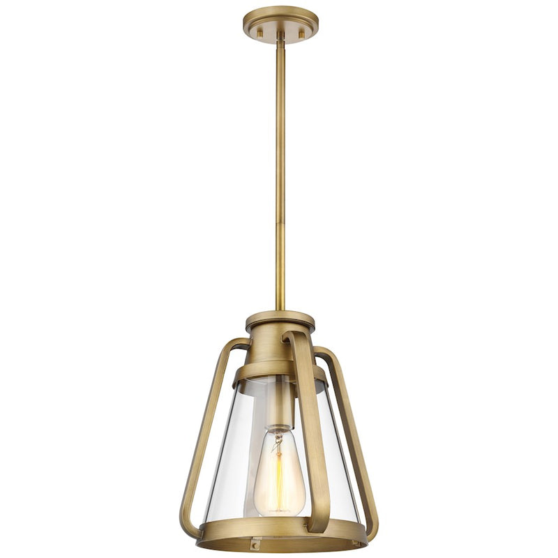 Nuvo Lighting Everett 10in 1-Light Pendant | Maritime Vintage Natural Brass and Clear Glass | Kitchen Island & Dining Room | 10 x 10 x 12 | Model 60-7562