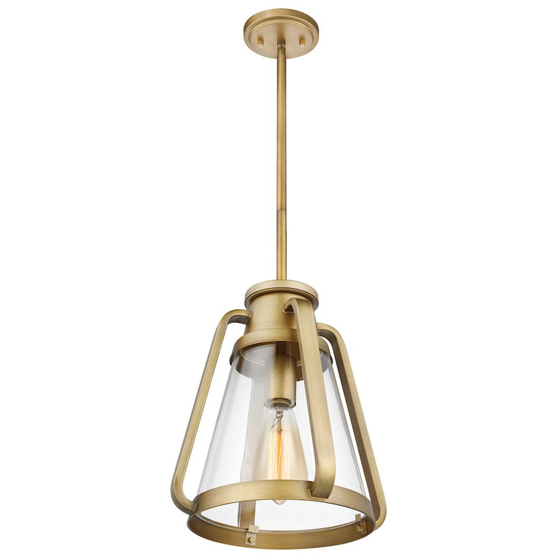 Nuvo Lighting Everett 10in 1-Light Pendant | Maritime Vintage Natural Brass and Clear Glass | Kitchen Island & Dining Room | 10 x 10 x 12 | Model 60-7562