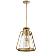 Nuvo Lighting Everett 14in 1-Light Pendant | Maritime Vintage Natural Brass and Clear Glass | Kitchen Island & Dining Room | 14 x 14 x 16 | Model 60-7563