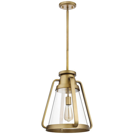 Nuvo Lighting Everett 14in 1-Light Pendant | Maritime Vintage Natural Brass and Clear Glass | Kitchen Island & Dining Room | 14 x 14 x 16 | Model 60-7563