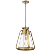 Nuvo Lighting Everett 14in 1-Light Pendant | Maritime Vintage Natural Brass and Clear Glass | Kitchen Island & Dining Room | 14 x 14 x 16 | Model 60-7563